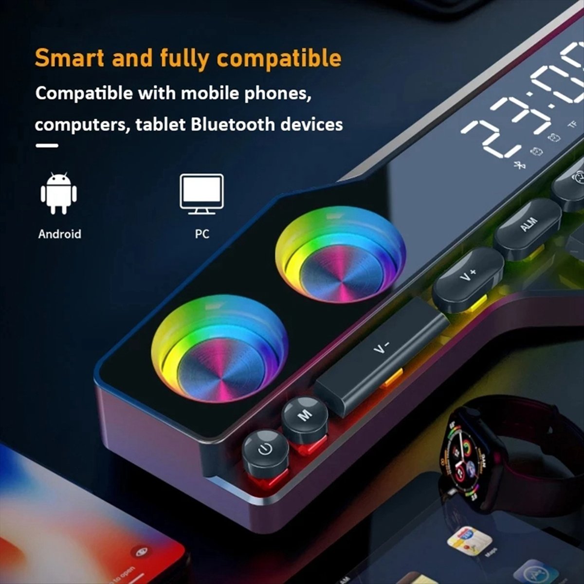 Gaming Accessories Kit - DTC5 V18 ダズルカラースピーカー ホームデスクトップコンピューターゲーム用 大音量LEDカラーライト ゲーミングキーボード